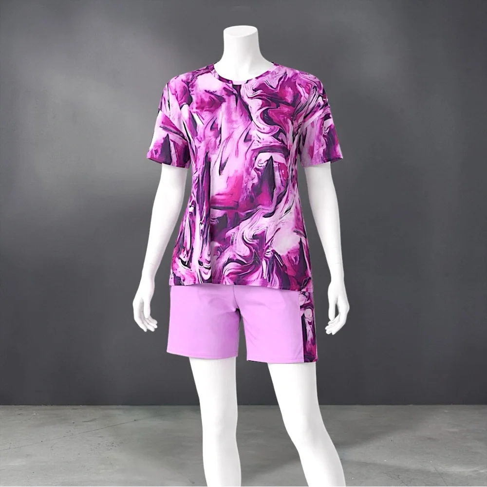 New Chic Me Pink Marble Swirl Short Sleeve Short Set
